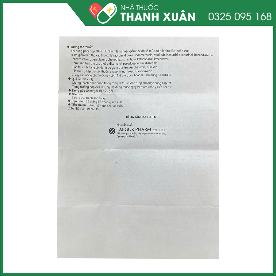 BARUDON Susp có tác dụng giảm đau nhanh trong viêm dạ dày, loét dạ dày - tá tràng, viêm thực quản